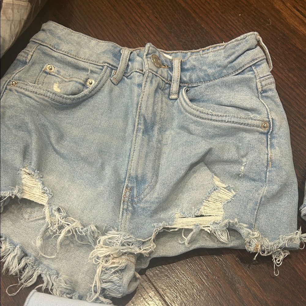 Zara Light Blue Distressed Jean Shorts